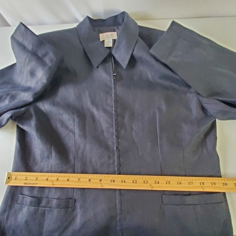 Talbots Irish Linen Black Jacket Size 16 Zip Up Long Sleeve Lined  Blazer Office